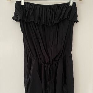 Strapless black jumpsuit with tie waist